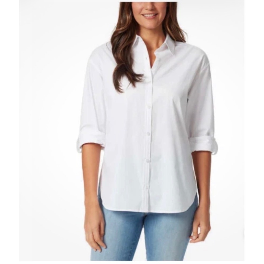 Gloria Vanderbilt Amanda Oversized White Button Down Shirt Cotton Small New